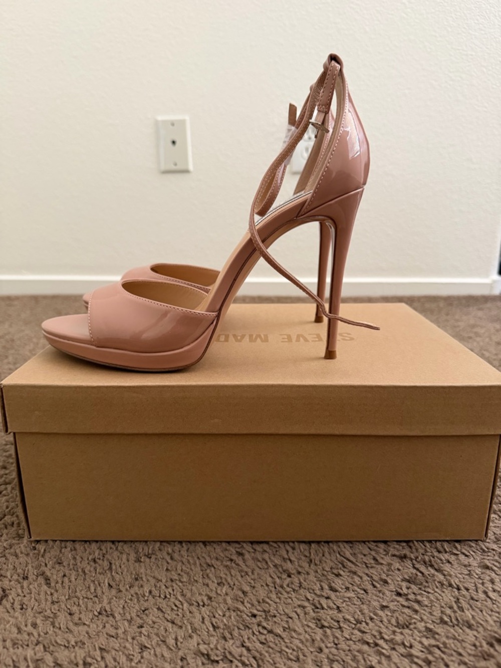 Steve Madden Blush Patent High Heel Ankle-Strap Sandals - Picture 3 of 5